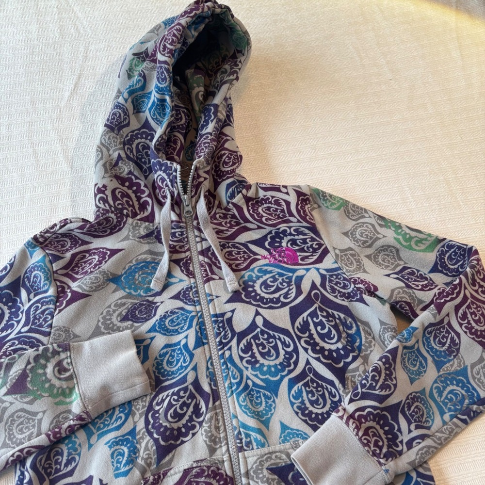 The North Face Womens Paisley Print Full Zip Hoodie Grey Purple Blue M TB3F‎